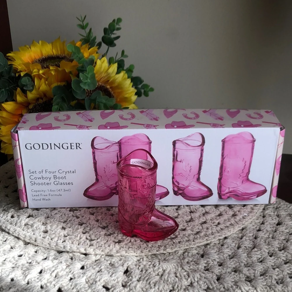 Godinger Pink GLASS Cowboy Boot Shot Glasses - Set of Four